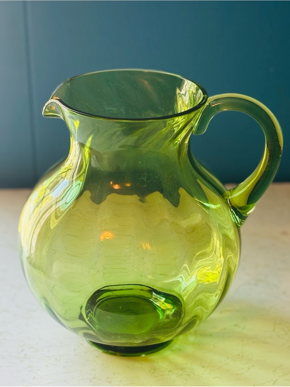 Vintage Large Ribbed Acrylic Vibrant Green Bubble Pitcher | Taiwan